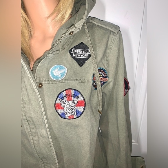 Ashley Outerwear hooded Army Jacket with patches XL - Picture 7 of 11